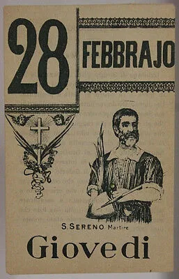 FOGLIO DI CALENDARIO Santo del Giorno San Sereno 28 FEBBRAIO “900 #SA442