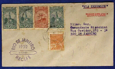 Storia Postale Busta viaggiata via Zeppelin da Recife a Rio de Janerio 14/10/1932 #SP183