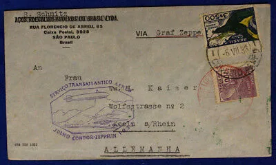 Storia Postale Brazil Servico Aereo Transatlantico Condor Zeppelin #SP239