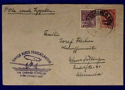 Storia Postale Brasile Servico Aereo Transatlantico Condor Zeppelin Busta #SP218