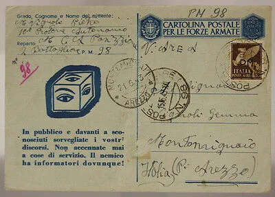 POSTA MILITARE n. 98 (P.3) FRANCOBOLLO CON STAMPATO P.M.  ALBANIA 15.6.1943 #XP63