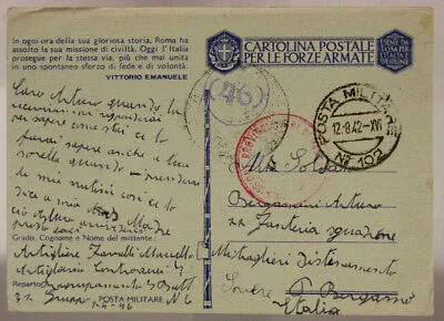 POSTA MILITARE n° 102 TIMBRO DI CENSURA 12.8.1942 #XP66A