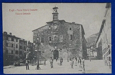 CAGLI Piazza Vittorio Emanuele animata no viaggiata anni 10 f/p #20802