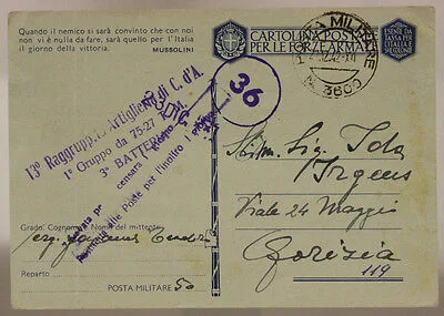 Posta n. 3600 ( Marchese P. 1 ) timbro 13° Raggrupp. Artiglieria 22.1.1943 #XP105