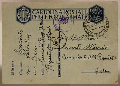 FRANCHIGIA MILITARE WW2  TIMBRI DI CENSURA REGIA MARINA  29.9.1942 #XP97B