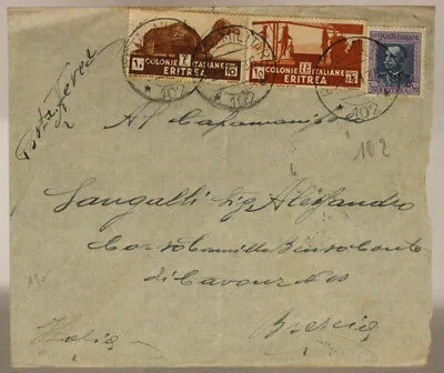 POSTA MILITARE n. 102 AICPM P. 1 BUSTA AFFRANCATA ERITREA  29.11.1935 AOI #XP155