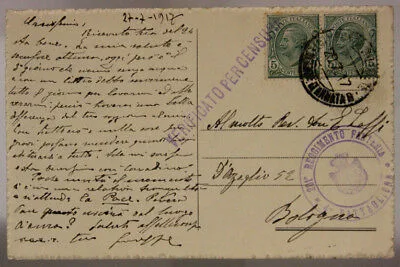 POSTA MILITARE INTENDENZA 2^ ARMATA B 28.7.1917 CARTOLINA TIMBRO CENSURA #XP184C