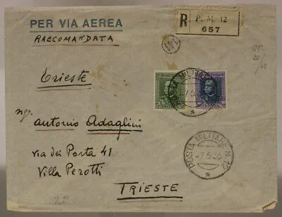 POSTA MILITARE n. 12 ( AICPM P.1 ) BUSTA RACC. AEREA ERITREA 7.6.1936 AOI #XP139D