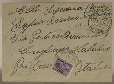 POSTA MILITARE n. 123 S ( AICPM P.3 ) BUSTA AFFR. SOMALIA 23.3.1936 AOI #XP161A