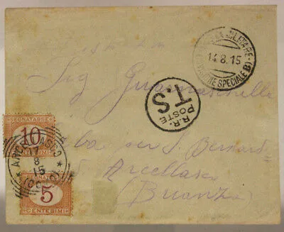 POSTA MILITARE DIVISIONE SPECIALE B 14.8.1915 BUSTA CON SEGNATASSE #XP244G