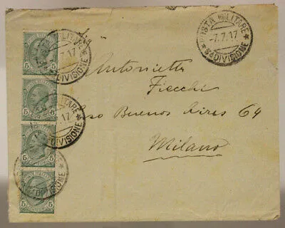 POSTA MILITARE 3^ DIVISIONE  7.7.1917 BUSTA CON QUARTINA DA 5 CENTESIMI #XP248G