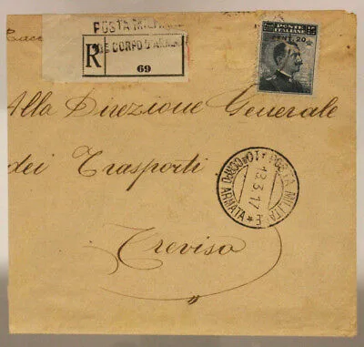 POSTA MILITARE 10° CORPO D’ARMATA 18.3.1917 BUSTA AFFRANCATA RACCOMANDATA #XP221H