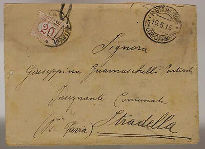 POSTA MILITARE 12° CORPO D’ARMATA 10.5.1916 BUSTA AFFRANCATA #XP223P