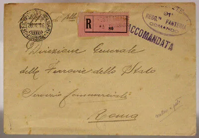 POSTA MILITARE 1^ DIVISIONE 26.4.1916 BUSTA RACCOM. 91° REGG. FANTERIA #XP245I