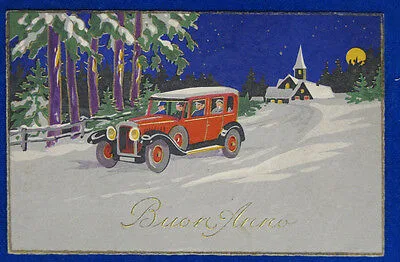 AUGURALE automobile ed alberi in rilievo viaggiata 1929 f/p #6888