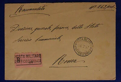 Posta Militare 6° Ufficio d’Armata 14.7.1917 Raccomandata Timbri Arrivo #XP197B
