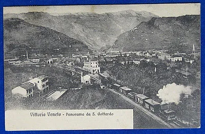 VITTORIO VENETO Panorama da San Gottardo treno viaggiata anni 10 f/p #19914