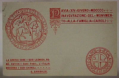 illustrata INAUGURAZIONE MONUMENTO ALLA FAMIGLIA CAIROLI VIAGG. fp 1900 #19010