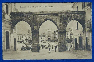 SULMONA Acquedotto Piazza Garibaldi animata no viaggiata  anni 20 f/p #20262