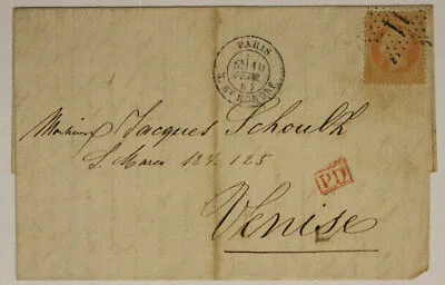 Storia Postale 40 Centesimi 1867 da Parigi a Venezia #SP116