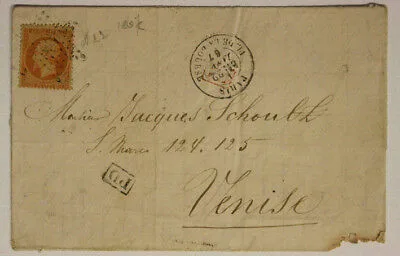 Storia Postale Francia Napoleone III 40 Centesimi 1867 da Piazza della borsa Parigi a Venezia #SP209