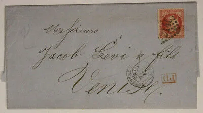 Francia Storia Postale 80 Centesimi 1868 da Lione a Venezia #SP223
