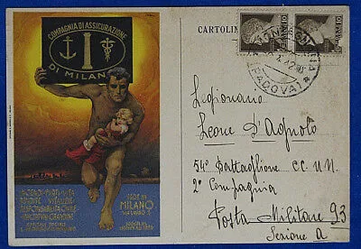 COMPAGNIA DI ASSICURAZIONE DI MILANO Pubblicitaria viaggiata 1942 FG #19125