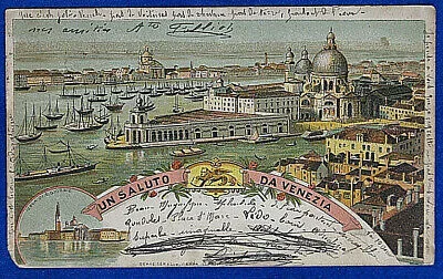 UN SALUTO DA VENEZIA illustrata viaggiata 1895 f/p #19162