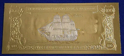 Antigua e Barbuda 100 Dollari navi a vela Royal Fortune in lamina d’oro  #B1303