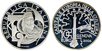 ITALIA 10 EURO 2004 Capitale Europea Cultura GENOVA argento #929