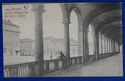 NOVARA Portici Piazza del Mercato e Teatro animata viaggiata 1902 f/p #16153