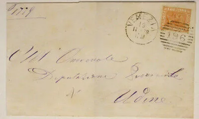 Storia Postale Regno 20 Centesimi 1878 ocra N.196 Venezia-Udine Frammento #SP25