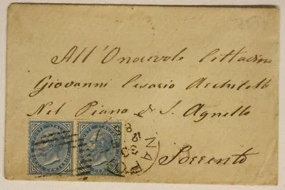 Storia Postale Regno coppia da 10 Centesimi 1878 Napoli – Sorrento Busta #SP441