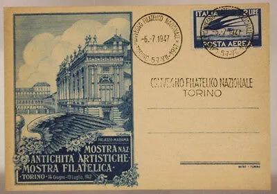 CARTOLINA CON ANNULLO DEL CONVEGNO FILATELICO NAZIONALE TORINO 1947 FG #14758