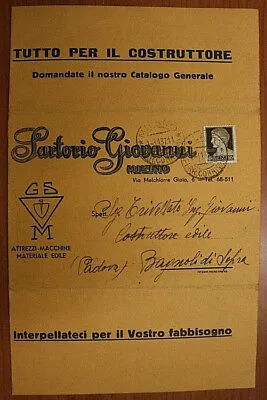 VOLANTINO PUBBLICITARIO  DITTA SARTORIO GIOVANNI MILANO 1937 #131