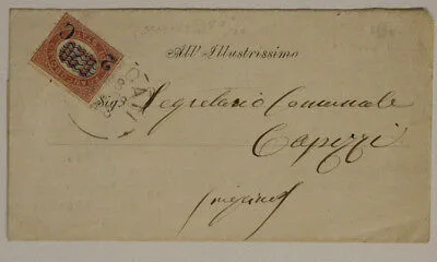 Storia Postale 2 Centesimi su 20 1878 da Frascati al Comune di Capizzi Messina #SP188