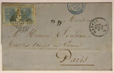 Storia Postale Coppia da 20 Centesimi 1869 da Napoli a Parigi Frammento #SP84
