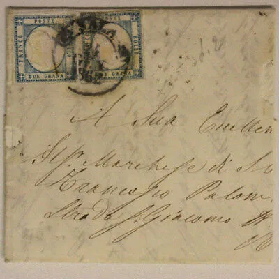 Storia Postale Regno Napoli Coppia da 2 Grana 1862 da Sala a ?? Lettera #SP76