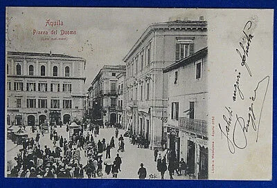 AQUILA Piazza Del Duomo Lato sud – ovest animata  viaggiata “900 f/p #15416