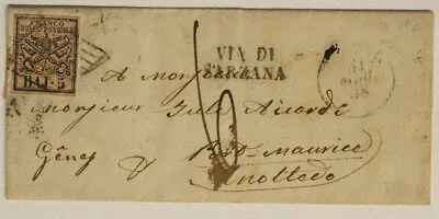 Stato Pontificio Storia Postale lettera con 5 Baiocchi 25 Maggio1858 da Roma via Sarzana per Genova #SP214