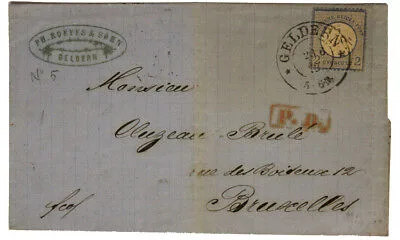 Storia Postale Busta 2 Groschen 1872 da Geldern Gheldria a Bruxelles #SP124