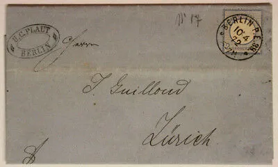 Storia Postale Lettera 2 Groschen 1872 da Berlino Berlin a Zurigo Zurich #SP113