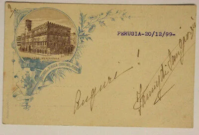 Cartolina 2 Centesimi 1899 Perugia Palazzo Municipale Viaggiata #18221