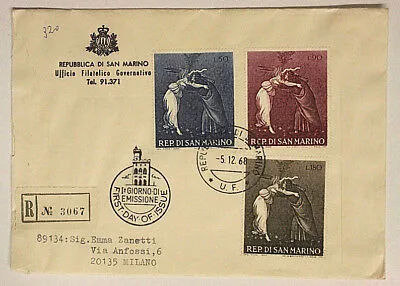 Storia Postale San Marino 50-90-180 Lire 1968 Ufficio Filatelico a Milano #SP170