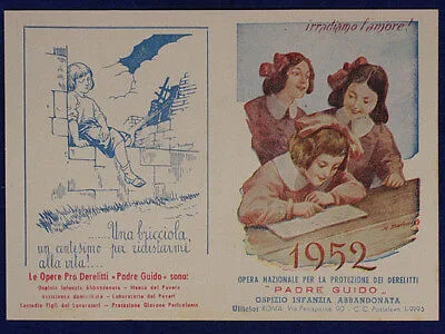 Calendarietto Opera Nazionale Protezione dei Derelitti 1952 Ospizio Infanzia Abbandonata #SP139