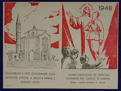 Clendarietto RELIGIOSO TEMPIO PERPETUO SUFFRAGIO CADUTI DI GUERRA 1948 #SP122