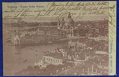 Un Saluto da Venezia Punta della Salute  Viaggiata Anni 10 Gondole fp #16588