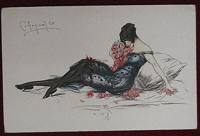 CODOGNATO Donnina con rose Charme no viaggiata anni 20  f/p #1186