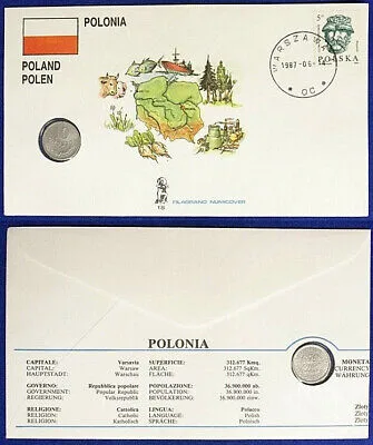 Busta Numismatica Polonia 10 Groszy 1975 + Francobollo #7