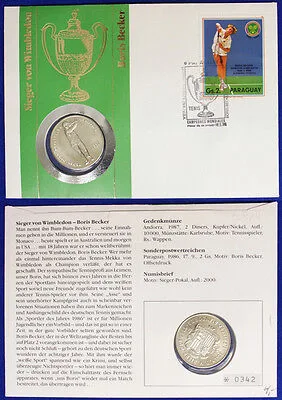 Busta Numismatica Paraguay Tennis Wimbledon 2 Guarani 1987 + Francobollo #25
